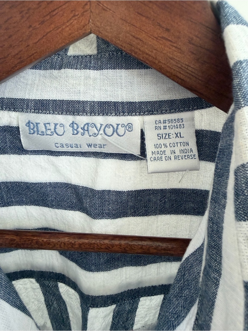 Bleu Bayou Striped Button-Up Shirt | Size XL | 100% Cotton - Picture 3 of 4